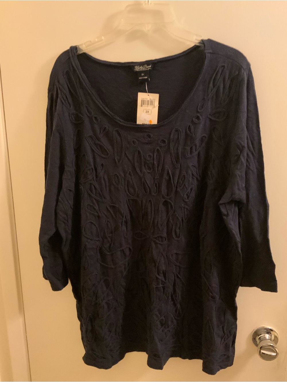 Lucky Brand Navy Blue Long Sleeve Scoop Neck Top with Loop Detail